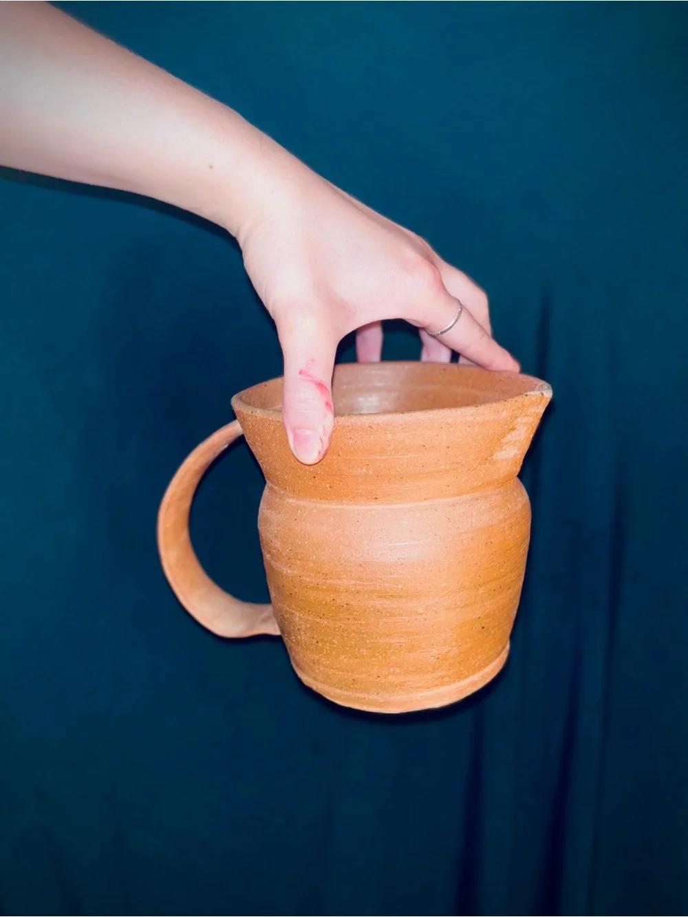 Vtg 1980s Handmade Raw Terracotta Earthenware Pottery Pitcher